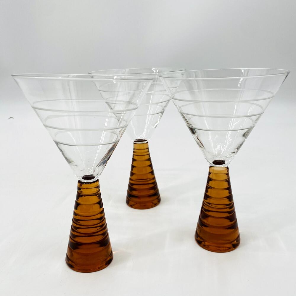 Vintage Orange Brown Art Deco Mid Century Modern Martini Glass Set